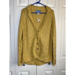 Cardigan Sweater Button Front Basket Weave Knit Yellow Women's NOS Sz Med